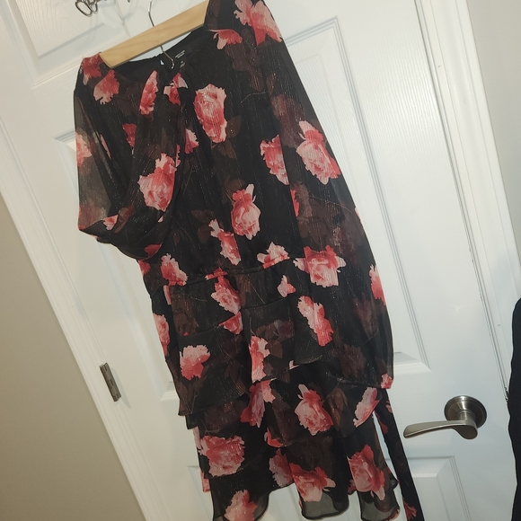 Simply Vera Vera Wang Mauve And Light Pink Floral Long Sleeve Black Dress - Picture 6 of 7